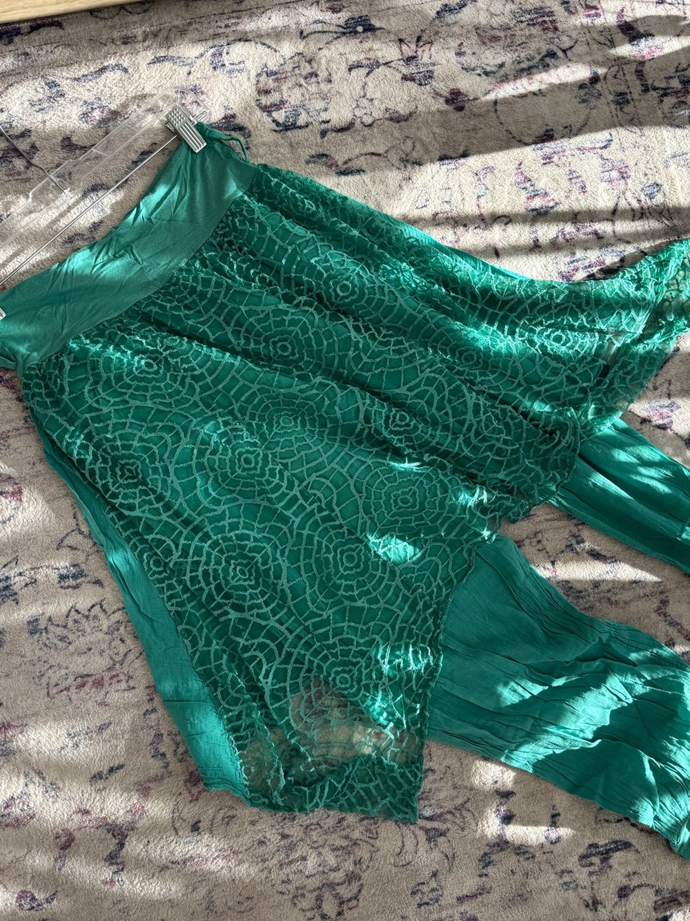 India Boutique Teal Green Wide Leg Jumpsuit with Lace Overlay